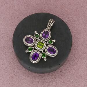 sterling silver braided amethyst & peridot pendant